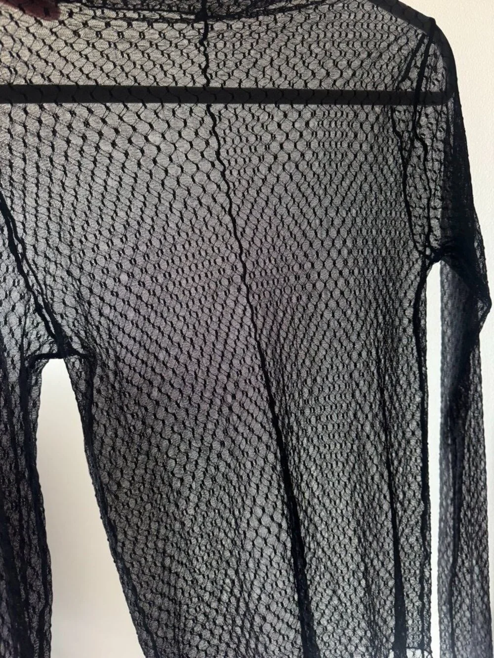 Free People black sheer mesh high-neck long sleeve